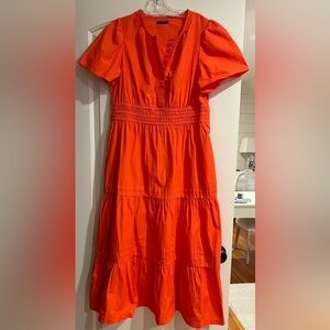 Orange Smocked Tiered Sundress with Flutter Cap Sleeves